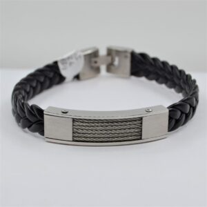 stainless steel men's leather bracelet